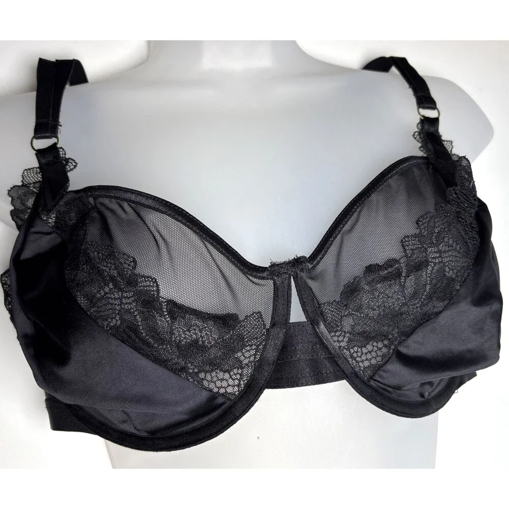 Torrid Curves size 1 Underwire Bra Lace Embroidered Sheer Floral black Sexy Lace